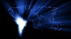 World map with South America glowing